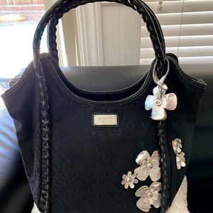 Black XOXO purse with silver flowers